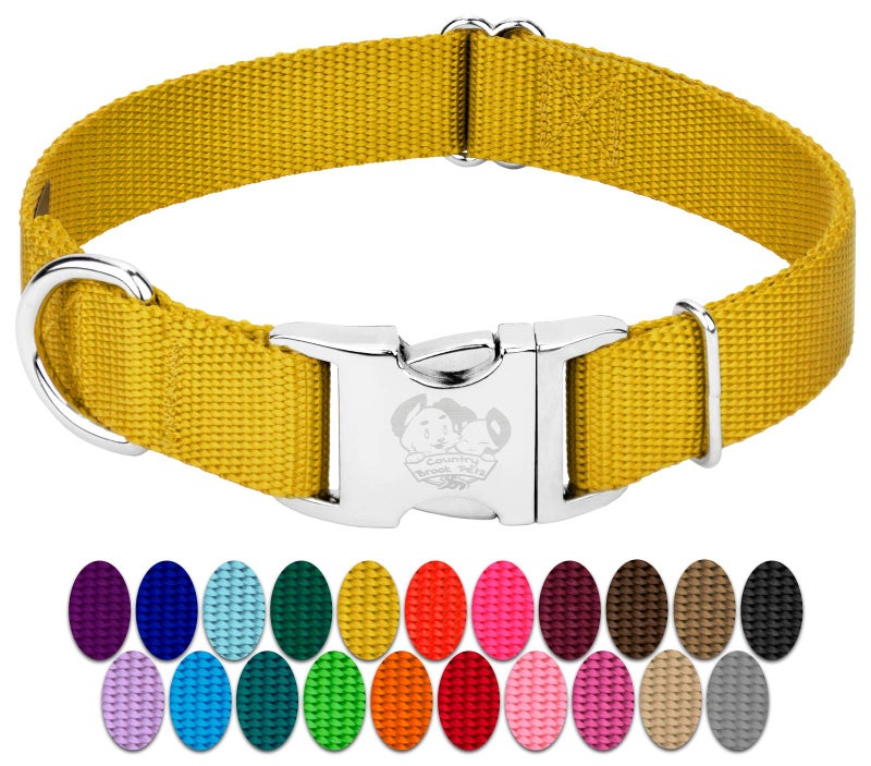 Country Brook Design Country Brook Petz - Premium Nylon Dog Collar with Metal Buckle for Small Medium Large Breeds - 10+ Warm Colors (Extra Large, 1 Inch, Gold) - Image 1